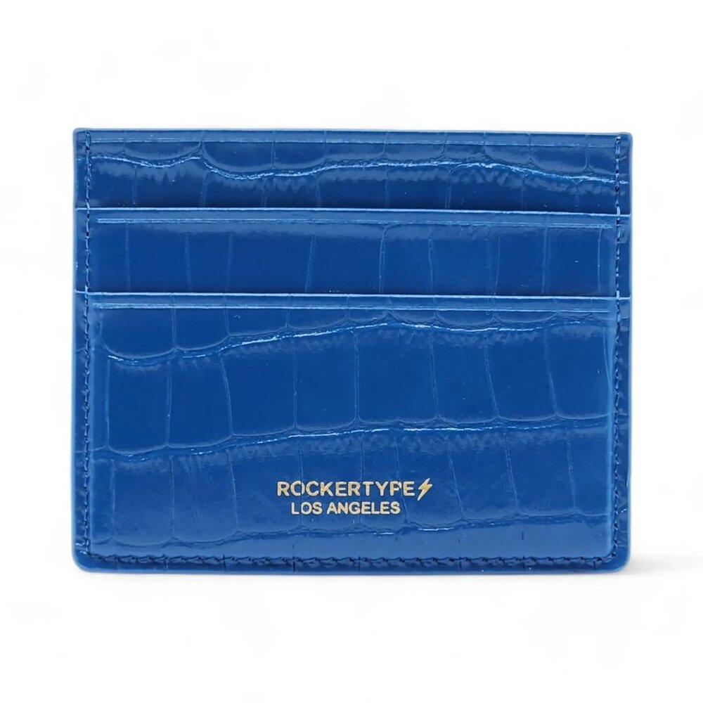 ROCKERTYPE Luxury Cardholder Wallet Crocodile Embossed Italian Leather Blue